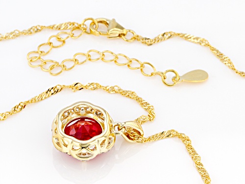 4.17ct Lab Padparadscha Sapphire with .28ctw Zircon 18k Yellow Gold over Silver Pendant W Chain