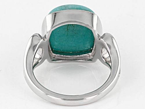 12mm Square Cushion Cabochon Amazonite Rhodium Over Sterling Silver Solitaire Ring - Size 7