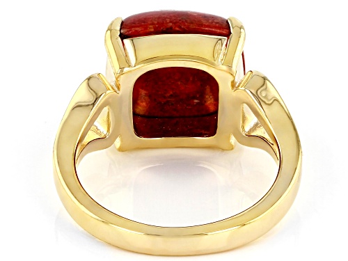 12mm Square Cushion Red Sponge Coral 18k Yellow Gold Over Sterling Silver Ring - Size 8