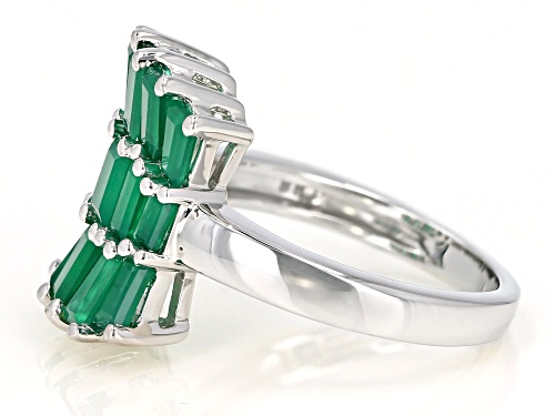 2.28ctw Baguette Green Onyx Rhodium Over Sterling Silver Cluster Ring - Size 8