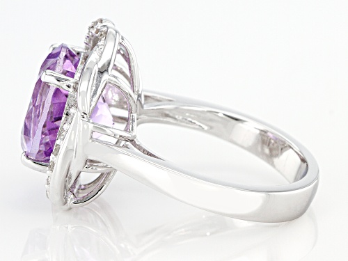 5.27ct Round Lavender Amethyst and 0.69ctw White Zircon Rhodium Over Silver Ring - Size 9