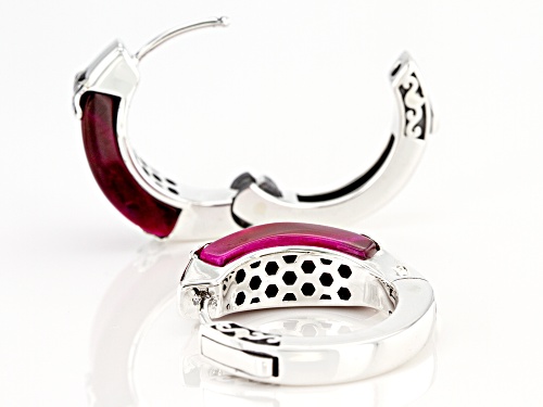 16x6mm custom cabochon pink tiger's eye sterling silver hoop earrings
