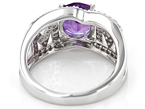 1.57ct Round African Amethyst and .63ctw Zircon Rhodium Over Sterling Silver 