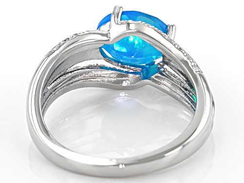 .77ct Oval Paraiba Blue Opal and .20ctw Round White Zircon Rhodium Over Sterling Silver Ring - Size 8