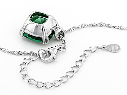 7.41ct Square Cushion Green Fluorite Rhodium Over Sterling Silver Solitaire Pendant With Chain
