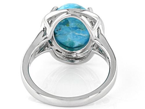 14x10mm Oval Blue Turquoise Rhodium Over Silver Solitaire Ring - Size 7