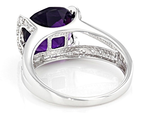 3.75ct Square Cushion African Amethyst with .20ctw Round White Topaz Rhodium Over Silver Ring - Size 8