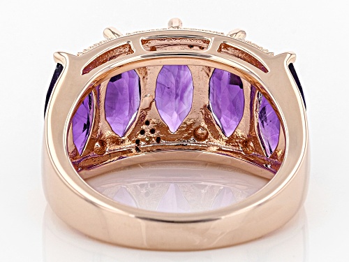 3.95CTW MARQUISE AMETHYST & .01CTW TWO WHITE DIAMOND ACCENT 18K ROSE GOLD OVER SILVER BAND RING - Size 9