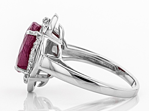 4.25ct Oval Indian Ruby With Round White Diamond Accent Rhodium Over Silver Ring - Size 9