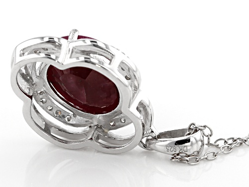 4.25ct Oval Indian Ruby & Round White Diamond Accent Rhodium Over Silver Pendant W/ Chain