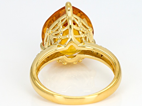 5.78CT PEAR SHAPE CITRINE WITH .05CTW YELLOW DIAMOND 18K YELLOW GOLD OVER SILVER RING - Size 9