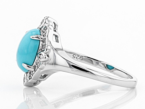 9x7mm Oval Sleeping Beauty Turquoise With White Diamond Accent Rhodium Over Silver Ring - Size 12