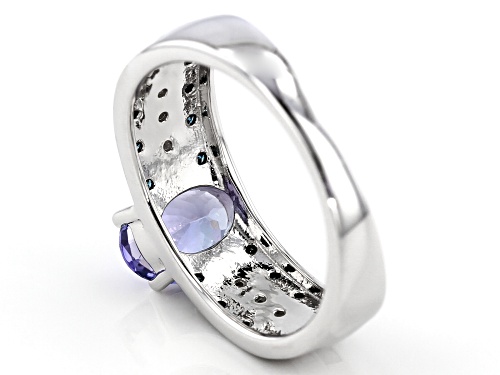 1.06ct Tanzanite With .10ctw White And Blue Diamond Accent Rhodium Over Sterling Silver Ring - Size 12