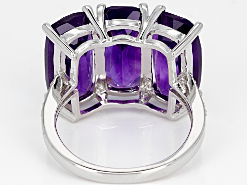 11.22ctw Rectangular Cushion African Amethyst With Two Diamond Accent Rhodium Over Silver Ring - Size 7
