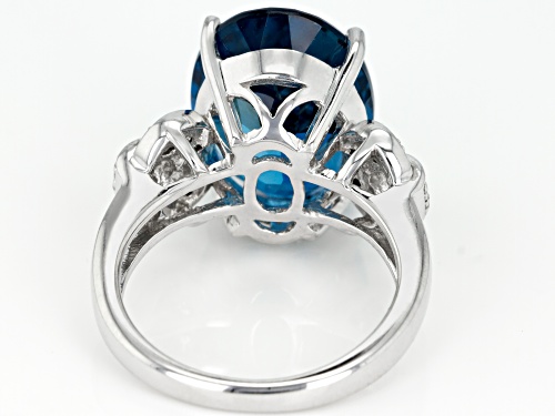 10.20ct London Blue Topaz With .09ctw White & Blue Diamond Accent Rhodium Over Sterling Silver Ring - Size 5