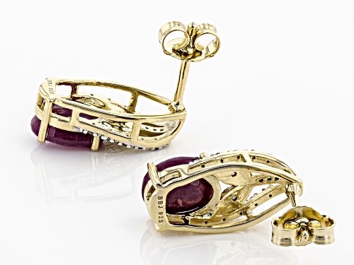 4.25ctw Indian Ruby, .06ctw Champagne & .05ctw White Diamond Accents 18k Gold Over Silver Earrings