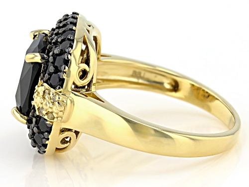 5.62ctw Black Spinel With .07ctw Yellow Diamond Accents 18k Yellow Gold Over Sterling Silver Ring - Size 10