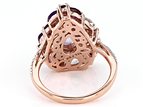 2.95CTW AMETHYST, 1.5CTW MIXED GEM & .01CTW 4 WHITE DIAMOND ACCENTS 18K ROSE GOLD OVER SILVER RING - Size 6