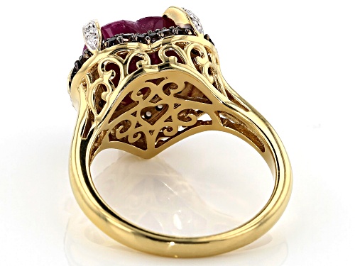 5.10ct Indian Ruby with .55ctw Smoky Quartz & .02ctw Diamond Accent 18k Gold Over Silver Ring - Size 8