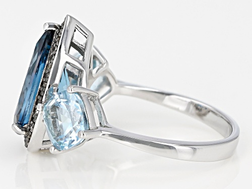 5.91ctw London blue & Glacier Topaz(TM) w/.04ctw champagne diamond accent rhodium over silver ring - Size 10