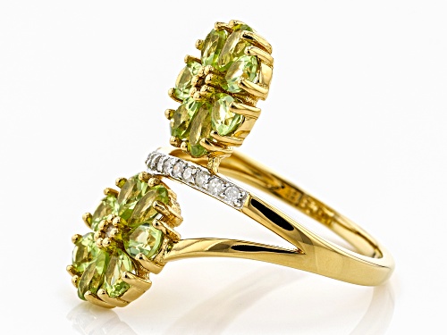 1.99CTW MANCHURIAN PERIDOT(TM) & .10CTW WHITE DIAMOND 18K YELLOW GOLD OVER SILVER FLORAL BYPASS RING - Size 6