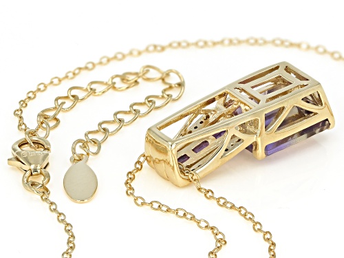 5.12ctw Ametrine & Amethyst with .01ctw 4 Yellow Diamond Accent 18k Gold Over Silver Pendant w/Chain
