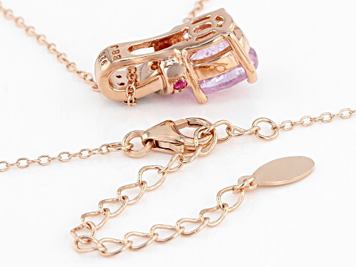 1.98ct Kunzite, .15ctw Pink Spinel & .01ctw Diamond Accent 18k Rose Gold Over Silver Pendant w/Chain