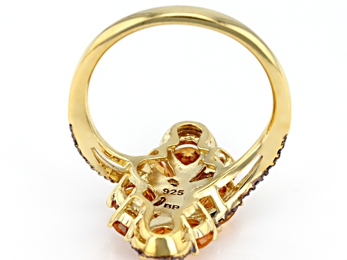 2.01CTW MIXED SHAPES MANDARIN GARNET & .10CTW CHAMPAGNE DIAMOND 18K YELLOW OVER STERLING SILVER RING - Size 6