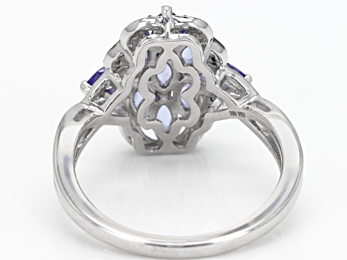 1.05CTW MARQUISE TANZANITE WITH .04CTW CHAMPAGNE DIAMOND ACCENT RHODIUM OVER STERLING SILVER RING - Size 8