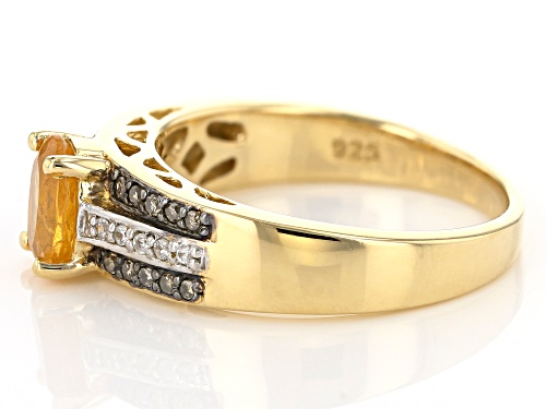 .94ctw Mandarin Garnet, Champagne Diamond Accent & White Zircon 18k Gold Over Sterling Silver Ring - Size 9