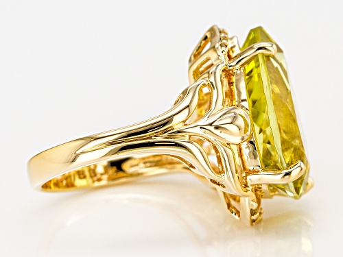 8.82CT CANARY QUARTZ WITH .02CTW YELLOW DIAMOND ACCENT 18K YELLOW GOLD OVER SILVER RING - Size 9