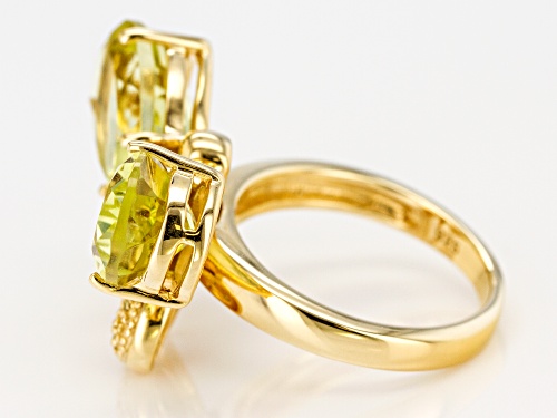 7.47ctw canary yellow quartz with .02ctw yellow diamond accent 18k gold over silver butterfly ring - Size 8