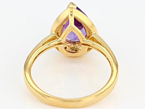 1.53CT PEAR SHAPE AFRICAN AMETHYST WITH .03CTW CHAMPAGNE DIAMOND ACCENT 18K YELLOW OVER SILVER RING - Size 9