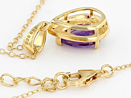 1.02CT AMETHYST WITH .01CTW CHAMPAGNE DIAMOND ACCENT 18K YELLOW GOLD OVER SILVER PENDANT WITH CHAIN