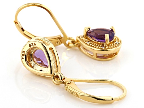 1.02CTW AFRICAN AMETHYST WITH .03CTW CHAMPAGNE DIAMOND ACCENT 18K YELLOW GOLD OVER SILVER EARRINGS