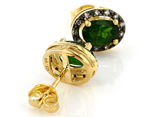 1.43CTW OVAL RUSSIAN CHROME DIOPSIDE WITH .10CTW CHAMPAGNE DIAMONDS 18K YELLOW OVER SILVER EARRINGS