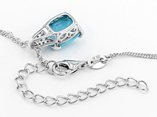 10x8mm Sleeping Beauty Turquoise & .04ctw Diamond Accent Rhodium Over Silver Pendant W/Chain