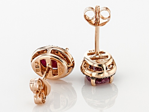 1.61ctw Indian Ruby with .06ctw Champagne Diamond Accent 18k Rose Gold Over Silver Stud Earrings