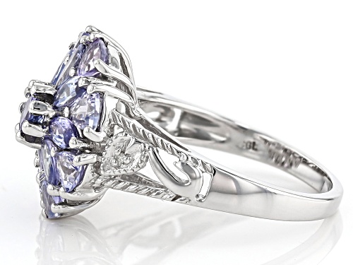 2.00ctw Mixed Shape Tanzanite & .01ctw White Two Diamond Accent Rhodium Over Silver Ring - Size 7