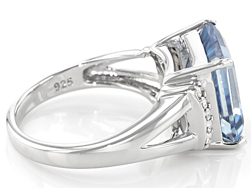 5.87ct emerald cut Blue Turquoise™ color topaz, .09ctw diamond accent rhodium over silver ring - Size 8