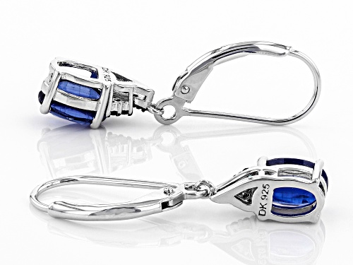 1.62ctw Oval Kyanite With .04ctw Blue Diamond Accents Rhodium Over Sterling Silver Dangle Earrings