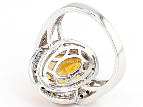 5.02ct Oval Citrine With .13ctw Champagne & White Diamond Rhodium Over Silver Ring - Size 7