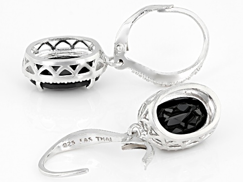 7.40ctw oval black spinel with .02ctw diamond accent rhodium over sterling silver earrings