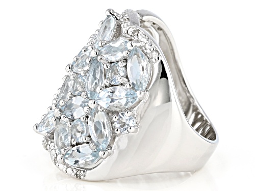 4.69ctw Marquise & Round Aquamarine With Diamond Accent Rhodium Over Silver Band Ring - Size 7