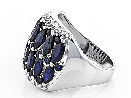 5.19ctw Marquise And Round Blue Sapphire With Diamond Accent Rhodium Over Silver Band Ring - Size 7