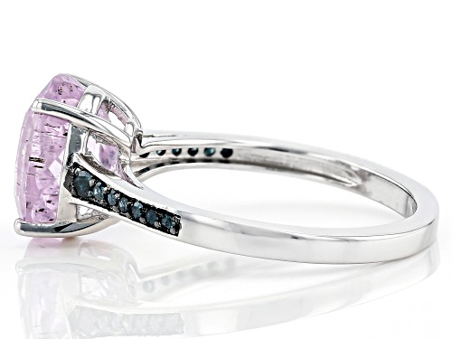 2.77ct Oval Kunzite With Blue Diamond Accent Rhodium Over Sterling Silver Ring - Size 8