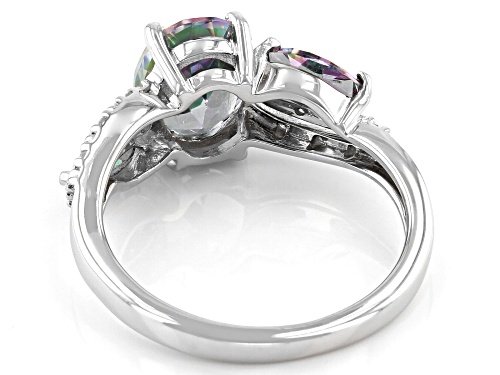 2.49ctw Oval & Marquise Mystic Fire(R) Green Topaz & .06ctw Diamond Accent Rhodium Over Silver Ring - Size 9