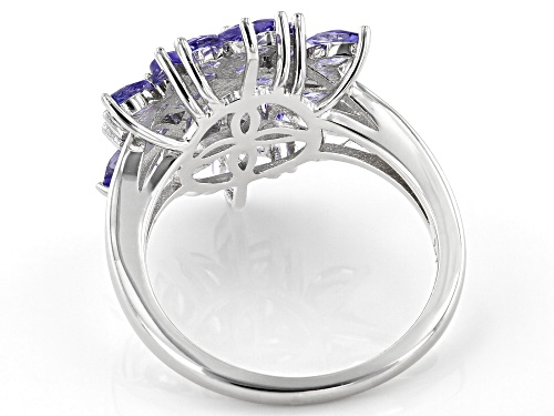 2.07ctw Marquise Tanzanite with .03ctw Round Blue Diamond Accent Rhodium Over Silver Ring - Size 7