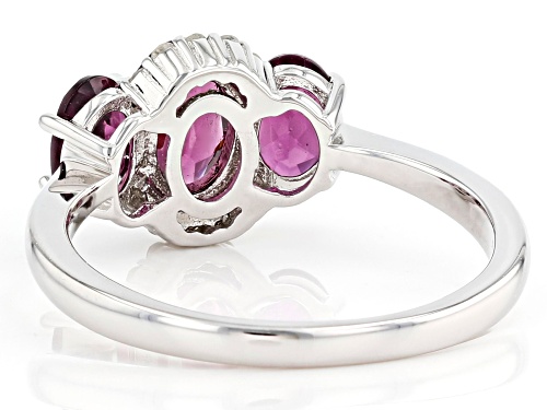 1.96ctw Oval Raspberry Color Rhodolite and .07ctw Diamond Accent Rhodium Over Silver Ring - Size 7