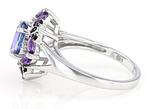 .94ct Petalite,.52ctw Amethyst, .09ctw Black Spinel & .03ctw Diamond Accent Rhodium Over Silver Ring - Size 8